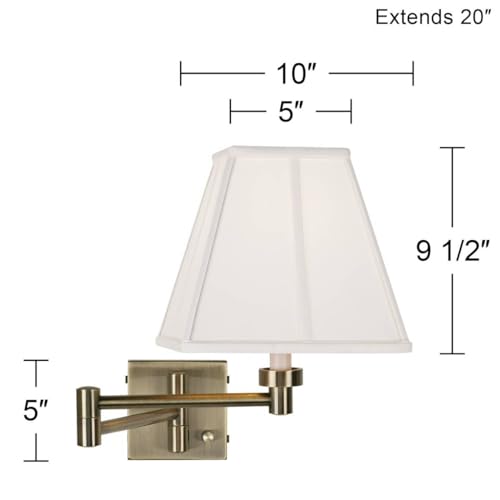 Ivory Square Shade Antique Brass Plug-In Swing Arm Wall Lamp Light Fixture | Gold Metal Fabric Adjustable for Bedroom Bedside House Reading Living Room Home Hallway Dining