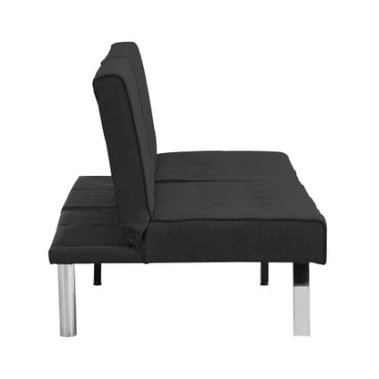 Convertible Futon Sofa Bed, Modern 68'' Fabric Sleeper Couch for Living Room,Guest Bed, Adjustable Backrest, Upholstered Recliner Chair, Loveseat for Compact Small Space Living Room (Black) - color: Black