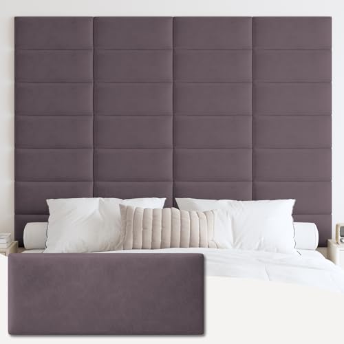 IFNOW Wall Mounted Headboard, Peel and Stick Panels, Dark Purple, Queen | Upholstered 3D Soundproof Acoustic Panels, Reusable and Removable, Padded Leather Bed Headboard, 6 Panels, 9.84" x 23.62" - color: Leather-dark Purple, size: Twin