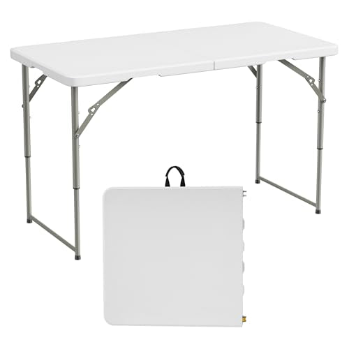 Elevon 4 Feet Heavy Duty Folding Table with Adjustable Height, Fold-in-Half Portable Table for Indoor Outdoor Use - Camping, Picnic, Party, Wedding, Dining, Utility Table - size: 4 feet