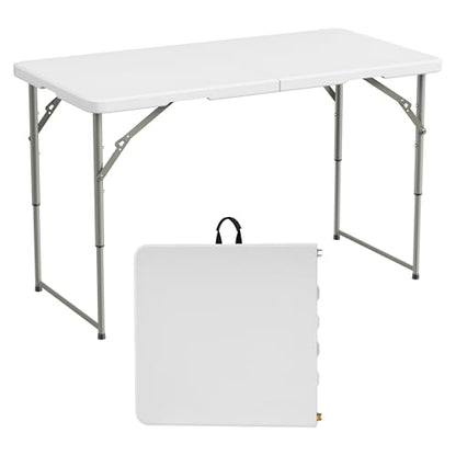 Elevon 4 Feet Heavy Duty Folding Table with Adjustable Height, Fold-in-Half Portable Table for Indoor Outdoor Use - Camping, Picnic, Party, Wedding, Dining, Utility Table - size: 4 feet