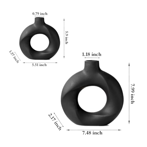 Black Ceramic Vase Set of 2,Matte Modern Nordic Boho Home Decor for Living Room,Bedroom,Wedding Table - color: Black
