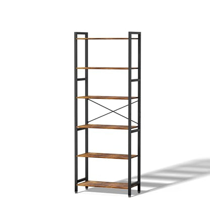 6 Tier Bookshelf,Storage Shelf with Steel Frame,Free Standing Open Book Shelves Storage Display Shelf - size: 6 Tier
