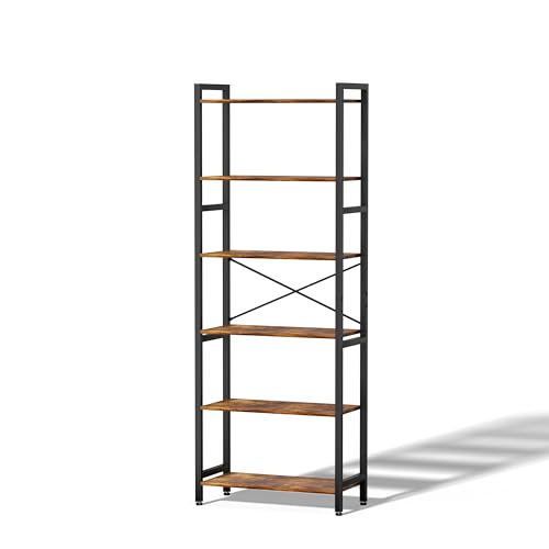 6 Tier Bookshelf,Storage Shelf with Steel Frame,Free Standing Open Book Shelves Storage Display Shelf - size: 6 Tier