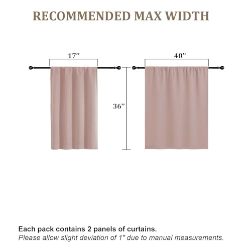 Blush Pink Kitchen Curtains 36 Inch Length 2 Panels, Soft Privacy Window Short Curtains, Thermal Insulated Rod Pocket Curtain Tiers for Bedroom Bathroom Small Windows, 40" W x 36" L - color: Blush Pink, size: 40"W x 36"L (Pack of 2)