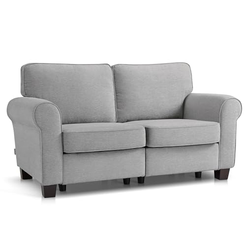 MCombo 67.7" Loveseat Sofa, 2-Seater Small Couch for Small Spaces, Classic Rolled Arm Upholstered Sofa with Solid Wood Legs for Living Room, Removable Cover, Chenille Fabric VE730 (Light Grey) - color: Light Grey