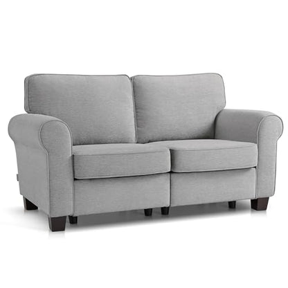 MCombo 67.7" Loveseat Sofa, 2-Seater Small Couch for Small Spaces, Classic Rolled Arm Upholstered Sofa with Solid Wood Legs for Living Room, Removable Cover, Chenille Fabric VE730 (Light Grey) - color: Light Grey