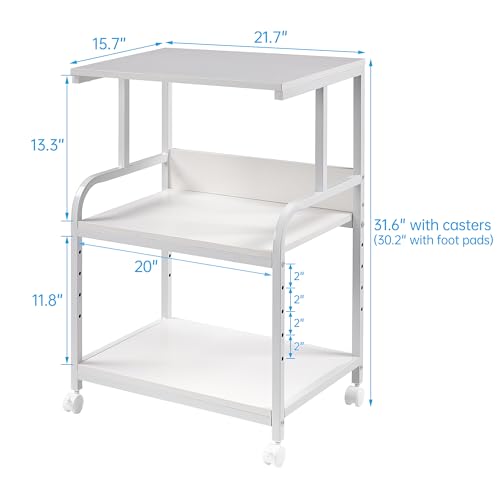 Fannova White Printer Stand Table with Height Adjustable Storage Shelf | 3 Tier Rolling Printer Cart with Wheels, Dual Printer Stand, Printer Side Table for Home Office Organization - color: White
