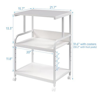Fannova White Printer Stand Table with Height Adjustable Storage Shelf | 3 Tier Rolling Printer Cart with Wheels, Dual Printer Stand, Printer Side Table for Home Office Organization - color: White