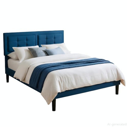 VECELO Full Size Bed Frame, Adjustable Upholstered Button Tufted Headboard, Heavy-Duty Bedframe with Wood Slats Support, No Box Spring Needed, Aegean Blue - color: Aegean Blue, size: Full, style: Bed Frame