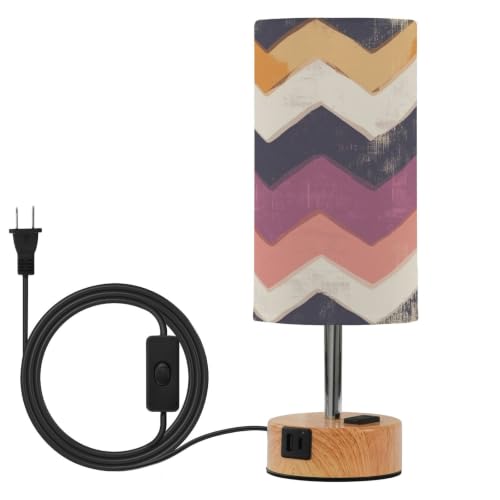 Kigai Colorful Folded Threads Touch Control Bedside Table Lamp 3 Way Dimmable Nightstand Lamp with USB A+C Charging Ports & AC Outlet Fabric Shade for Bedroom Desk Living Room