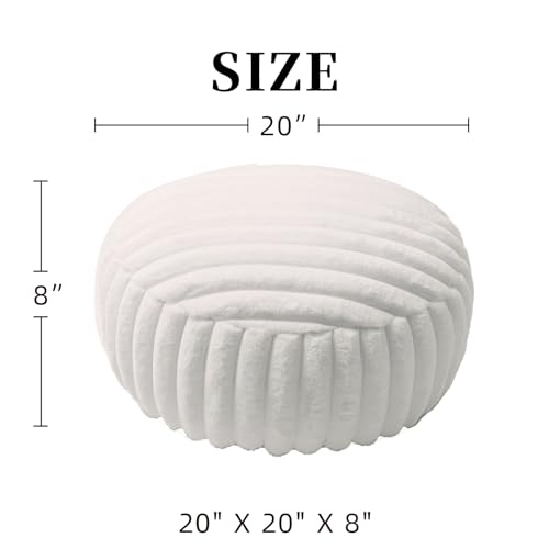 Round Unstuffed Pouf Ottoman Cover Soft Footstool, White | Cover Only, 20x20x8 In, Soft Short Plush, Ribbed Texture, Modern Style, Living Room, Bedroom, Reading Nook - color: White
