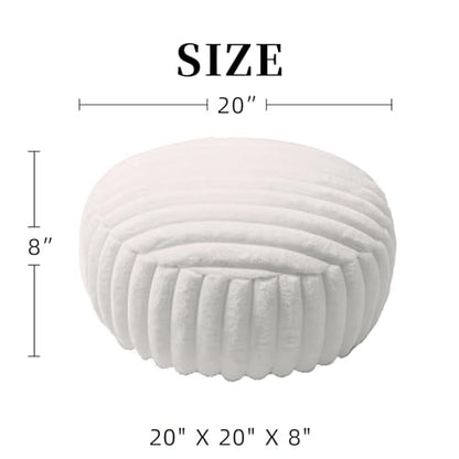 Round Unstuffed Pouf Ottoman Cover Soft Footstool, White | Cover Only, 20x20x8 In, Soft Short Plush, Ribbed Texture, Modern Style, Living Room, Bedroom, Reading Nook - color: White