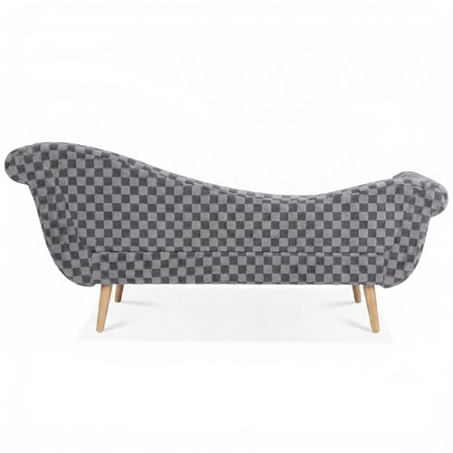 ERYE Upholstered Left Facing Chaise Lounge Chair W/Scroll Arms and Wood Legs, Elegant Chaise Lounge Square Pattern Accent Recliner Lounger Sofa for Living Room Bedroom - color: Smoke Grey Faux Fur/L