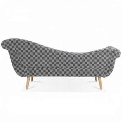 ERYE Upholstered Left Facing Chaise Lounge Chair W/Scroll Arms and Wood Legs, Elegant Chaise Lounge Square Pattern Accent Recliner Lounger Sofa for Living Room Bedroom - color: Smoke Grey Faux Fur/L
