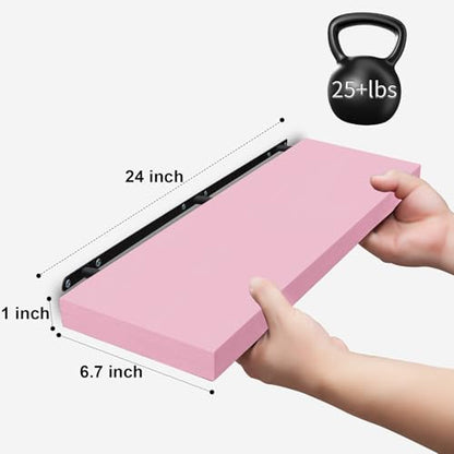 SAUMONIERES Floating Wall Shelves for Bedroom Bathroom Wall Mounted Solid Wood Shelf 24 Inch Set of 3, Pink Floating Shelves - color: Pink, size: 24 Inch-3 shelves