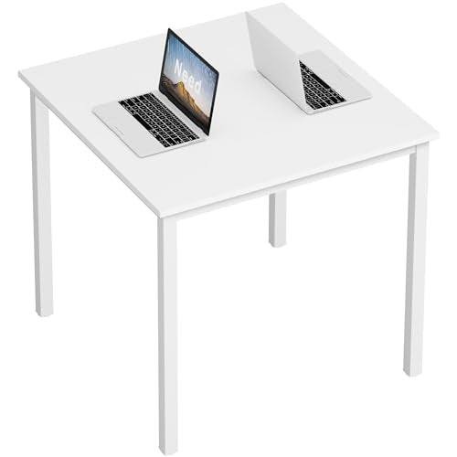 Need Small Square Dining Table 31.5inch Home Office Desk White | White Frame Sturdy and Heavy Duty Writing Desk for Small Spaces, Sturdy Writing Table for Home Office or Study Breakroom - color: White & White Frame, size: 31.5x31.5 inch