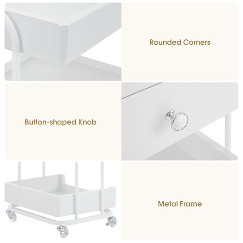 BarberPub 3-Tier Salon Trolley Cart with Drawer, Metal Frame White 2086 - color: White