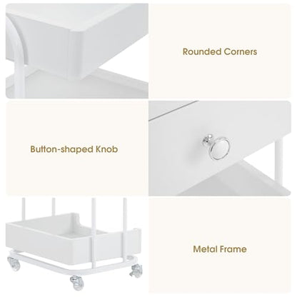 BarberPub 3-Tier Salon Trolley Cart with Drawer, Metal Frame White 2086 - color: White