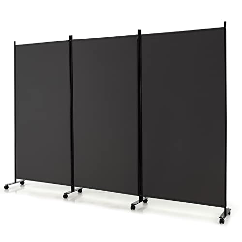 GOFLAME 3 Panel Folding Room Divider, 6FT Rolling Privacy Screen with Lockable Wheels, Portable Room Partition Screen, Freestanding Wall Divider and Separator for Home Office, Grey - color: Grey, size: 3-Panel