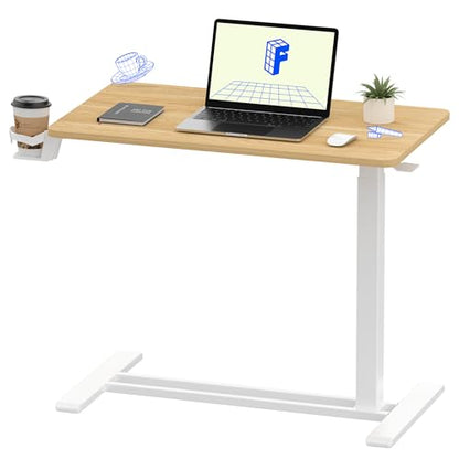 FLEXISPOT H7 32" Pneumatic Height-Adjustable Overbed Table with Wheels | C-shaped bedside table,Medical End Table,Rolling Cart TV Tray,Laptop desk for Hospital Home office use,31.5"Wx17.7"D,Maple - color: Maple, size: Large