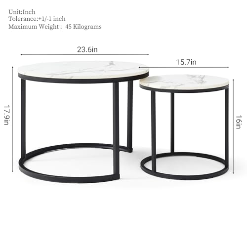 Nesting Side Tables, Coffee Table Set of 2 with Sturdy Metal Frame, Modern Industrial Simple Nightstand for Living Room Bedroom Apartment (White) - color: White