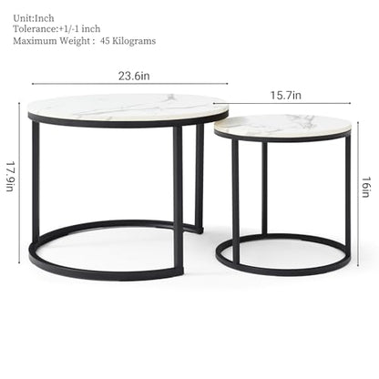 Nesting Side Tables, Coffee Table Set of 2 with Sturdy Metal Frame, Modern Industrial Simple Nightstand for Living Room Bedroom Apartment (White) - color: White