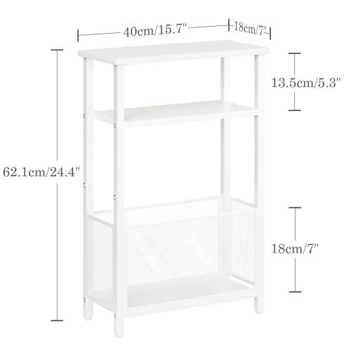 MMEOLUOOK Narrow Side Table with Storage Basket Skinny End Tables for Smalls Spaces 3 Tier Sofa Table Small Nightstand Slim Bedside Table for Living Room Bedroom White MLBZ22W - color: White