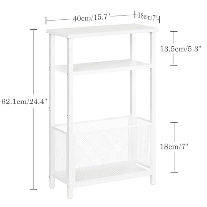 MMEOLUOOK Narrow Side Table with Storage Basket Skinny End Tables for Smalls Spaces 3 Tier Sofa Table Small Nightstand Slim Bedside Table for Living Room Bedroom White MLBZ22W - color: White