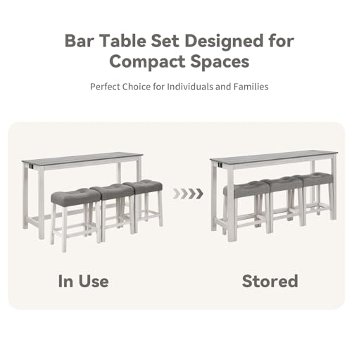 59" Dining Bar Table Set with Power Outlet, Behind Couch Sofa Table with 3 Padded Stools, 4 Piece Bar Table and Chairs Set for Living Room, Dining Room, Gray - color: R1-light Gray