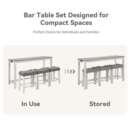 59" Dining Bar Table Set with Power Outlet, Behind Couch Sofa Table with 3 Padded Stools, 4 Piece Bar Table and Chairs Set for Living Room, Dining Room, Gray - color: R1-light Gray