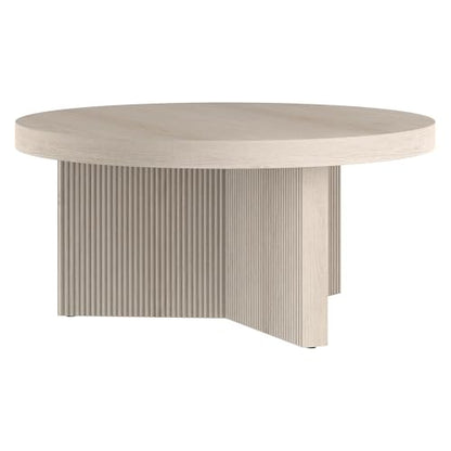 Henn&Hart 32" Scandinavian Fluted Coffee Table, Beech White | Ribbed pedestal base and low profile bring Scandinavian style to small spaces including living rooms or family rooms - color: Beech White, size: 32 inches