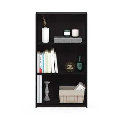 Furinno BASIC Book Shelf, 3-Tier Modern Bookshelf, Bookcase with Open Shelves, 9.3" x 21.8" x 39.5", for Living Room, Bedroom, Home Office, Dark Walnut - color: Dark Walnut, size: 3-Tier