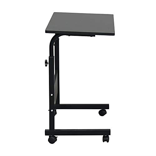 Sofa Side Table C Shaped End Table with Wheels, Rolling Bedside Laptop Table Snack Table TV Tray, Height Adjustable, Wooden Top & Metal Frame (Black) - color: Black, 31.5"