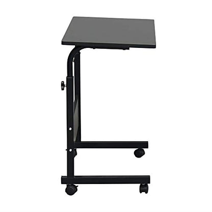 Sofa Side Table C Shaped End Table with Wheels, Rolling Bedside Laptop Table Snack Table TV Tray, Height Adjustable, Wooden Top & Metal Frame (Black) - color: Black, 31.5"