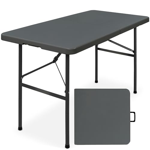 Best Choice Products 4ft Plastic Folding Table, Indoor Outdoor Heavy Duty Portable w/Handle, Lock for Picnic, Party, Camping - Dark Gray - color: Dark Gray, size: 4ft