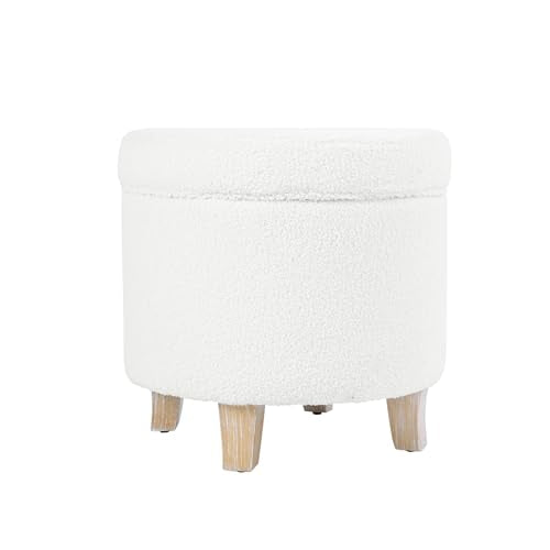 HomePop 19" Faux Sheepskin Round Storage Ottoman - Light Cream - color: Light Cream
