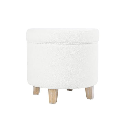 HomePop 19" Faux Sheepskin Round Storage Ottoman - Light Cream - color: Light Cream
