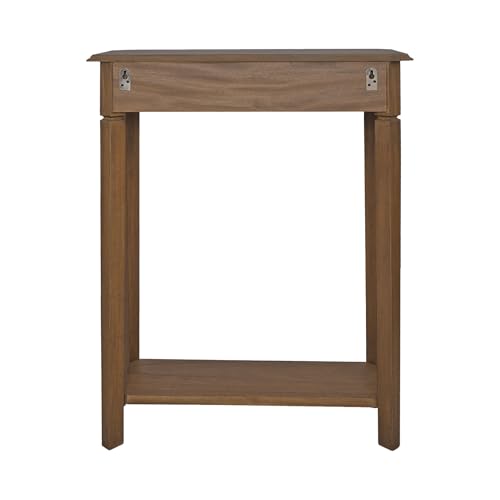 Marnie Natural Narrow Console Table for Entryway with Drawer | 23.75-inch slim hallway table with lower shelf, natural wood finish, French country storage furniture for small spaces - color: Brown
