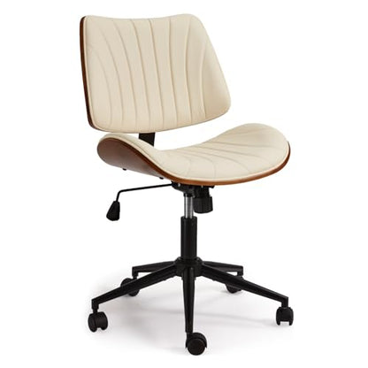 EROMMY Armless Office Desk Chair,Wooden Back Small Office Desk Chair No Arms Adjustable Height Modern Armless Chairs with Swivel Wheels for Small Spaces, Beige - color: Beige
