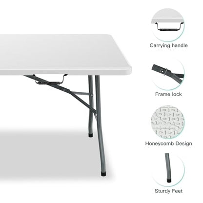 6 ft Plastic Folding Table with Nylon Tablecloth and Carry Handle | 71 x 28 x 29 in, heavy-duty frame, quick setup, picnic, party, dining and camping use - size: 6ft Folding Table + Tablecloth