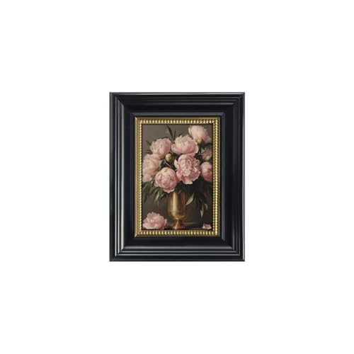 Gatheroad Black Framed Vintage Canvas Wall Art Prints, Peony Floral Art Picture, Retro Rustic Aesthetic Bathroom Wall Decor, Classic Home Accent for Living Room Bedroom Office, 8x10in - color: Pink Peony Floral, size: 8X10inch