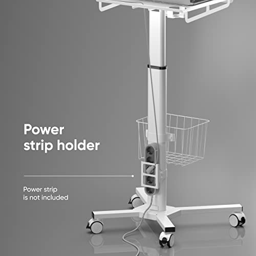 ONKRON Laptop Cart on Wheels, max 17.6 lbs, Portable Workstation, White | Rolling laptop desk with 29.7-45.2" height adjustment, locking wheels and storage basket; for home, office & school