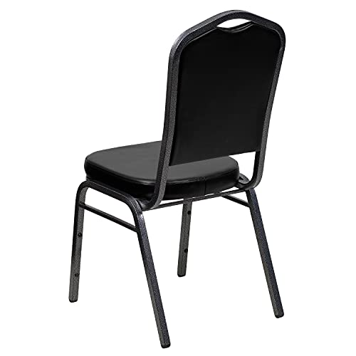 Flash Furniture Hercules Crown Back Stackable Banquet Chair, Silver, 4-Pack | Silver Vein Frame, Vinyl Upholstery - color: Black Vinyl/Silver Vein Frame, size: Set of 4