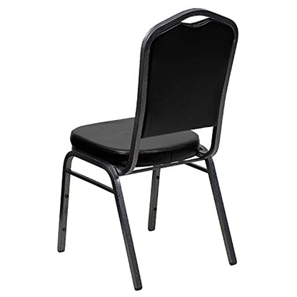 Flash Furniture Hercules Crown Back Stackable Banquet Chair, Silver, 4-Pack | Silver Vein Frame, Vinyl Upholstery - color: Black Vinyl/Silver Vein Frame, size: Set of 4