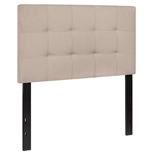 EMMA + OLIVER Size Headboard in Beige Twin Quilted Tufted Headboard | Adjustable Bed Rail Slots, Fabric Upholstered - color: Beige, size: Twin