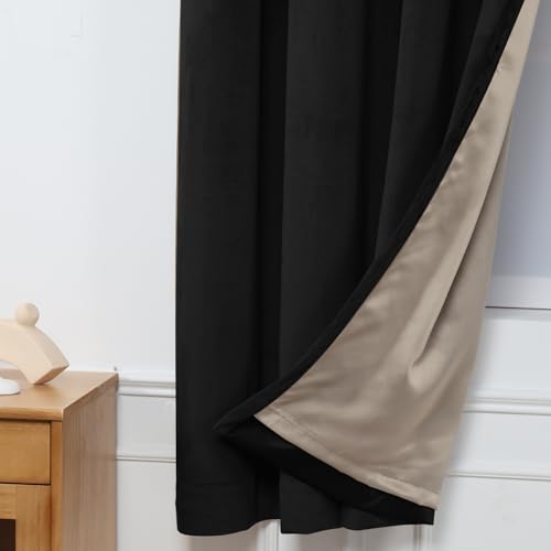 INLINAS Velvet Blackout Curtain - Luxurious Softness with Light Control, Thermal Insulated, Noise Reduction, Energy Saving Set of 2 Panels, Black, 52W x 63L Inch - color: Black, size: 52"W x 63"L (Pack of 2)