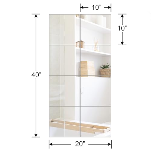Full Length Mirror Tiles, 10" x 10" x 8PCS Frameless Wall Mounted Mirror | Square Large Wall Mirror Tiles for Home Gym, Bedroom, Door, Bathroom, Frameless Mirror Sets - size: 10"x10"-8pcs