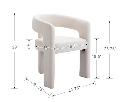 HNY Modern Velvet Barrel Single Dining Chair, Ivory | Upholstered Accent Armchair With Wide Seat Elegant Design For Living Room Bedroom Vanity And Small Spaces - color: Ivory Velvet