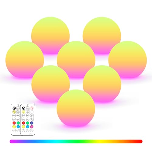 LOFTEK 3-inch Rechargeable LED Ball Lights, Glowing Sphere Lights w/Remote | 18 Modes, 11 Colors, RGB Mood Lighting, IP65 Waterproof Floating Pool Light for Bathroom, Patio, Home Decor, Kid's Gift - size: 3-inch (8 Pack)